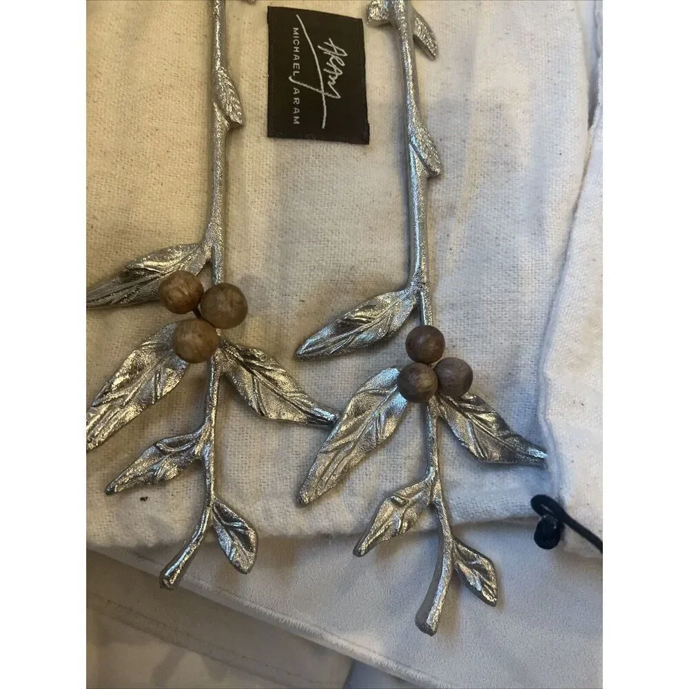 Fitz & Floyd Woodgrove Silver Tone Salad Serving Set Fork & Spoon Twigs